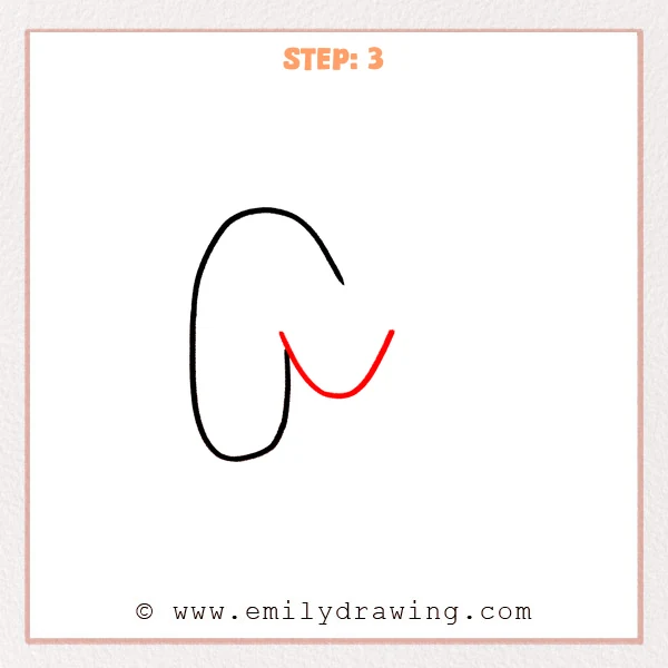 how to draw a bubble letter m - A bubble letter “m” in progress, now showing a rounded U-shaped dip extending to the right to form the middle valley.